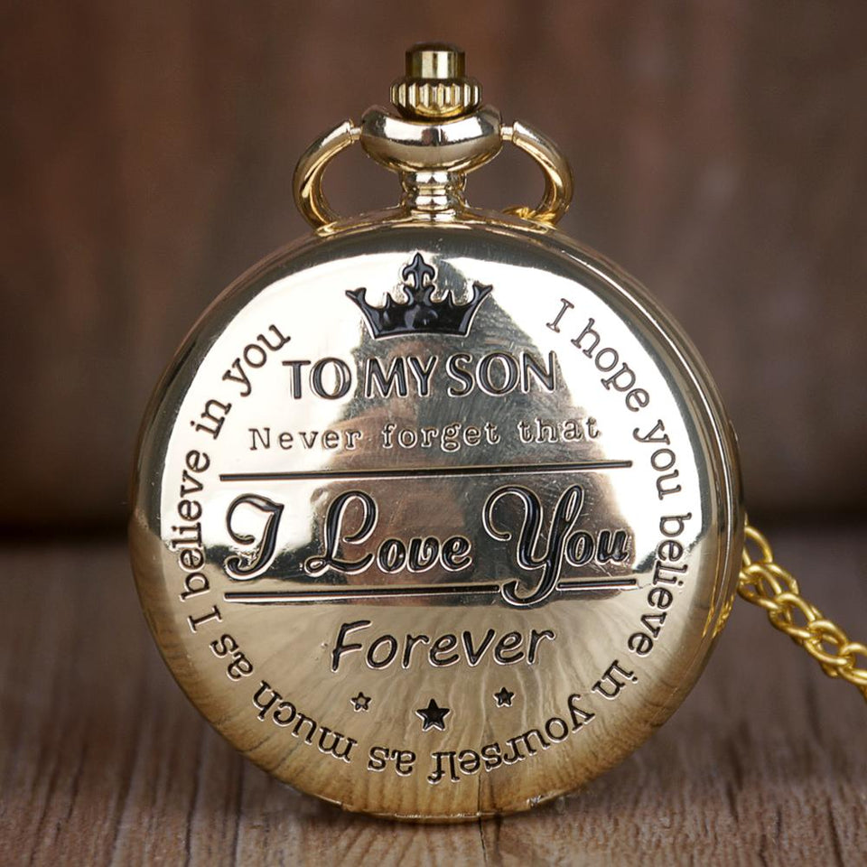 New Vintage Gold To My Son Quartz Pocket Watch with chain fob watches Pendant Clock Male Birthday Gifts for Boys Dropshipping