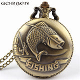 Bronze Fishing Antique Style Quartz Pocket Watch Vintage Interesting Design Angling Quartz Pocket Watch for Men and Women P108