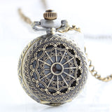 New Women Men Pocket Watch Retro Bronze Tone Round Shape Spider Web Pattern Watches With Chain Necklace Clock
