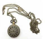 New Women Men Pocket Watch Retro Bronze Tone Round Shape Spider Web Pattern Watches With Chain Necklace Clock