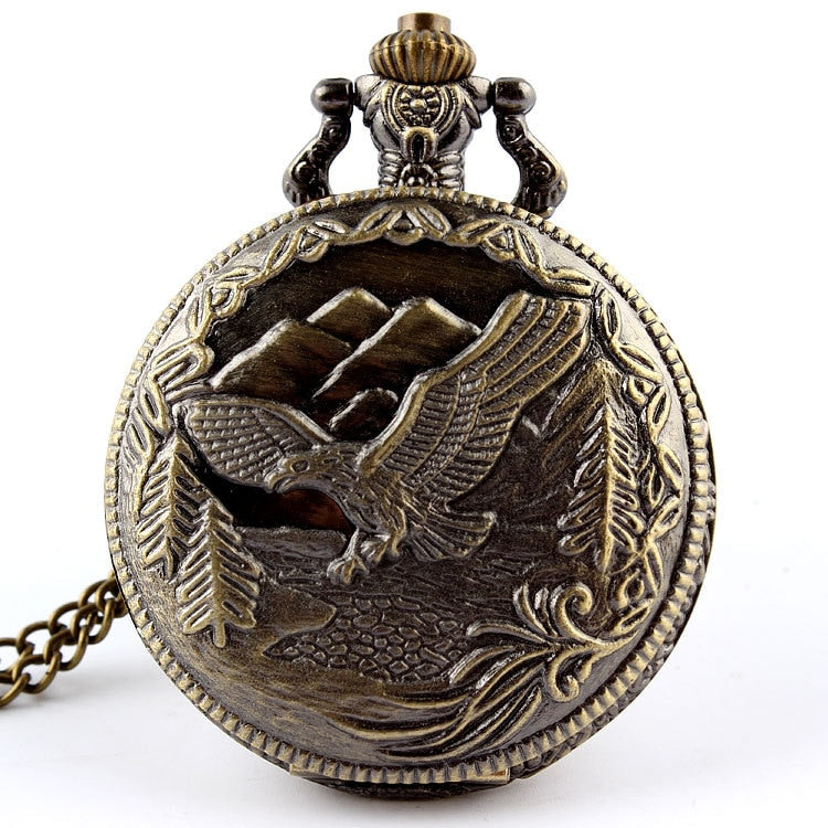 Bronze Vintage Eagle fob watches Pendant Chain Quartz Pocket watch Mens Womens Gifts Relogio De Bolso