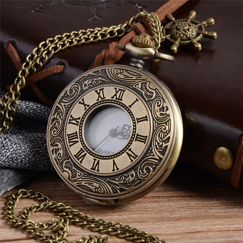 Vintage Bronze Steampunk Pocket Watch Roman Numerals Quartz Necklace Pocket & Fob Watches Chain Men Women Clock Relogio De Bolso