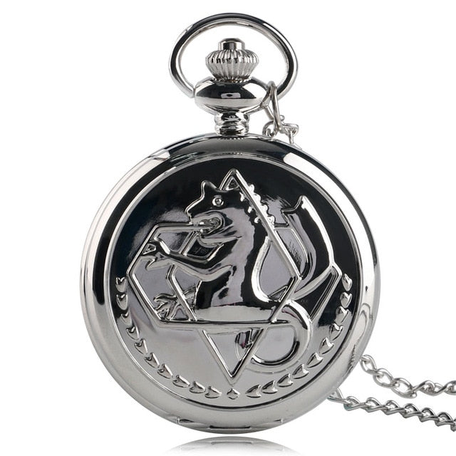 2019 Silver/Bronze Tone Fullmetal Alchemist Pocket Watch Cosplay Edward Elric Anime Design Boys Pendant Necklace Chain Best Gift