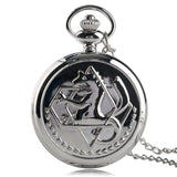 2019 Silver/Bronze Tone Fullmetal Alchemist Pocket Watch Cosplay Edward Elric Anime Design Boys Pendant Necklace Chain Best Gift