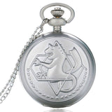 2019 Silver/Bronze Tone Fullmetal Alchemist Pocket Watch Cosplay Edward Elric Anime Design Boys Pendant Necklace Chain Best Gift