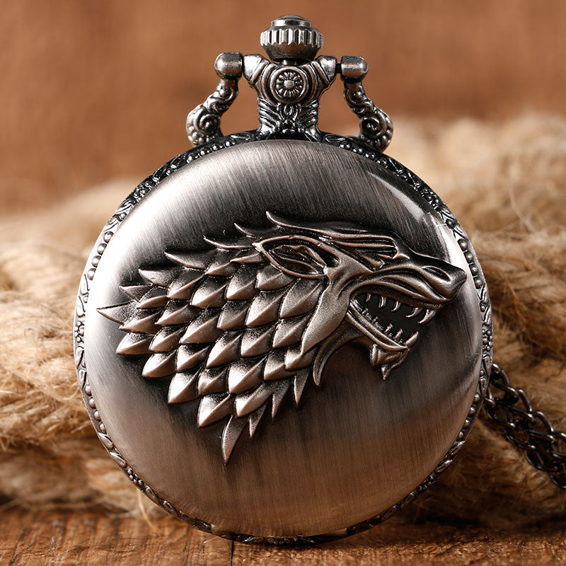 Dire Wolf Winter is Coming Game of Thrones Crest of Stark House Quartz Pocket Watch Men Women Necklace Chain Father's Day Gifts