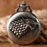 Dire Wolf Winter is Coming Game of Thrones Crest of Stark House Quartz Pocket Watch Men Women Necklace Chain Father's Day Gifts