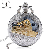 2019 New Train Locomotive Engine Pattern Hollow Cover Design Pocket Watch Necklace Pendant Chain Unisex Gifts Clock cep saati