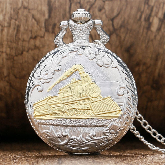 2019 New Train Locomotive Engine Pattern Hollow Cover Design Pocket Watch Necklace Pendant Chain Unisex Gifts Clock cep saati