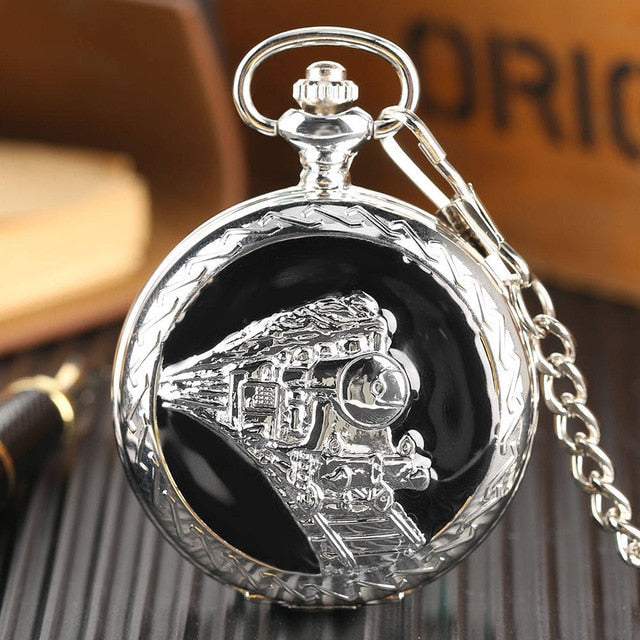 2019 New Train Locomotive Engine Pattern Hollow Cover Design Pocket Watch Necklace Pendant Chain Unisex Gifts Clock cep saati