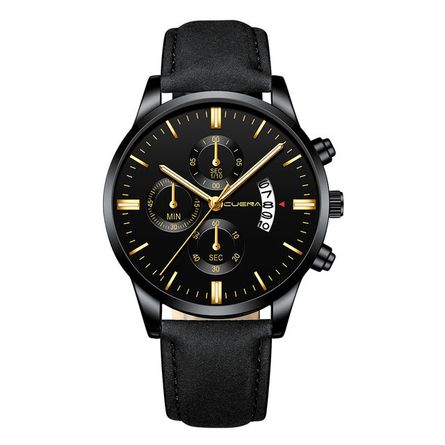 CUENA Men Wrist Watch Sport Stainless Steel Case Leather Band Quartz Analog man watches men watches quartzo day date watch male