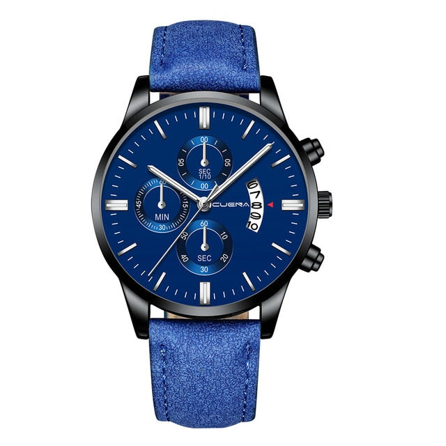 CUENA Men Wrist Watch Sport Stainless Steel Case Leather Band Quartz Analog man watches men watches quartzo day date watch male