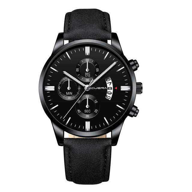 CUENA Men Wrist Watch Sport Stainless Steel Case Leather Band Quartz Analog man watches men watches quartzo day date watch male