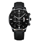 CUENA Men Wrist Watch Sport Stainless Steel Case Leather Band Quartz Analog man watches men watches quartzo day date watch male