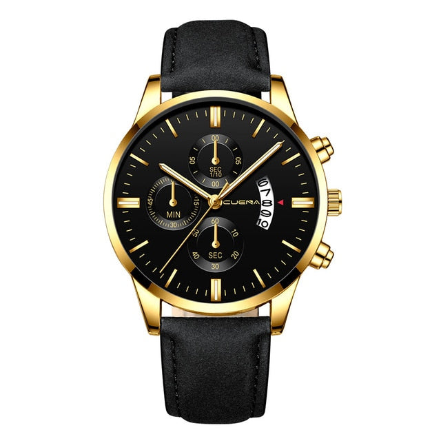 CUENA Men Wrist Watch Sport Stainless Steel Case Leather Band Quartz Analog man watches men watches quartzo day date watch male