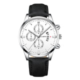 CUENA Men Wrist Watch Sport Stainless Steel Case Leather Band Quartz Analog man watches men watches quartzo day date watch male