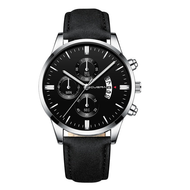 CUENA Men Wrist Watch Sport Stainless Steel Case Leather Band Quartz Analog man watches men watches quartzo day date watch male
