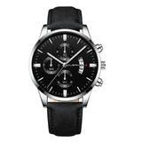 CUENA Men Wrist Watch Sport Stainless Steel Case Leather Band Quartz Analog man watches men watches quartzo day date watch male