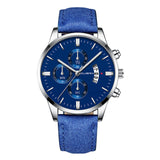 CUENA Men Wrist Watch Sport Stainless Steel Case Leather Band Quartz Analog man watches men watches quartzo day date watch male