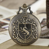 Vintage Retro Theme School Hufflepuff Harry Potter Quartz Pocket Watch Men Women Bronze Clock Men Necklace Chain Pocket Watches