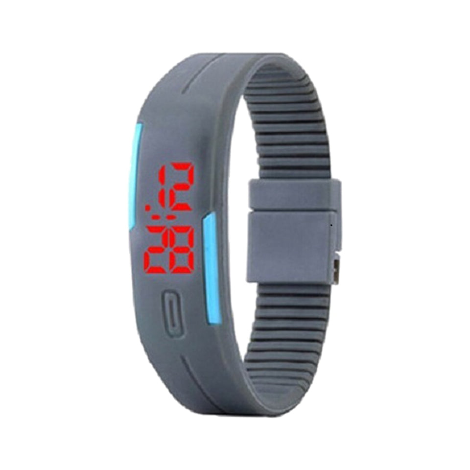 Fashion Mens Womens Ladies Wrist Watch Elegant Rubber LED Watch Date Sports Wristband Digital Wrist Watch Gray