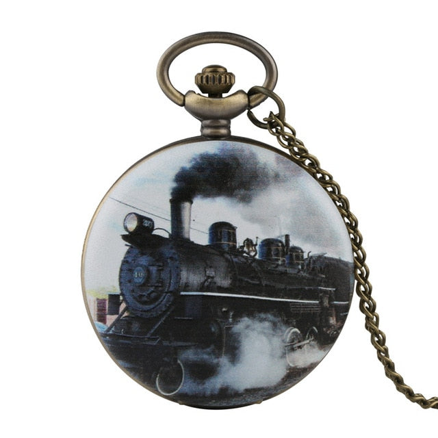 2019 New Train Locomotive Engine Pattern Hollow Cover Design Pocket Watch Necklace Pendant Chain Unisex Gifts Clock cep saati