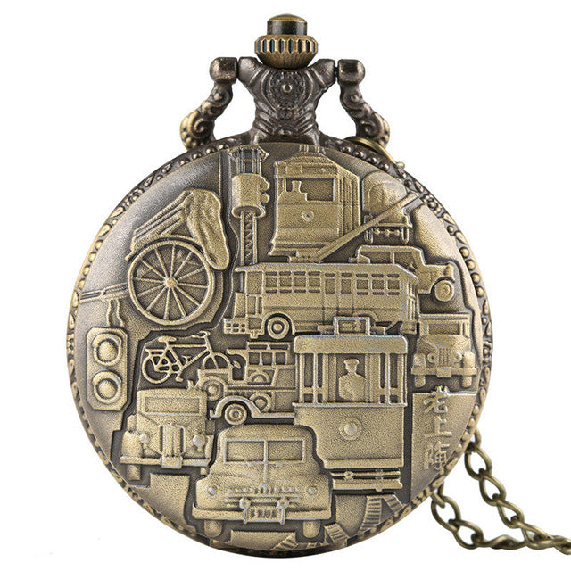 2019 New Train Locomotive Engine Pattern Hollow Cover Design Pocket Watch Necklace Pendant Chain Unisex Gifts Clock cep saati