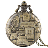 2019 New Train Locomotive Engine Pattern Hollow Cover Design Pocket Watch Necklace Pendant Chain Unisex Gifts Clock cep saati