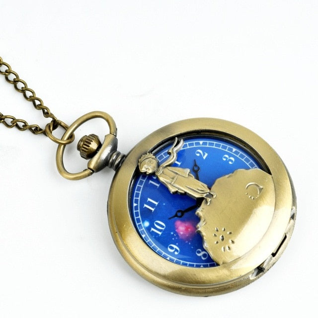 Fashion Gift To Kids Little boy The Little Prince Planet Blue Bronze Vintage Quartz Pocket FOB Watch Popular Gifts