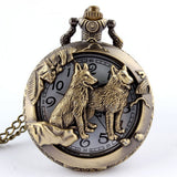 Retro Bronze Wolf Hollow Design Quartz Pocket Watch Mens Women Necklace Pendant FOB Chain Steampunk Pocket Watches Dropshipping